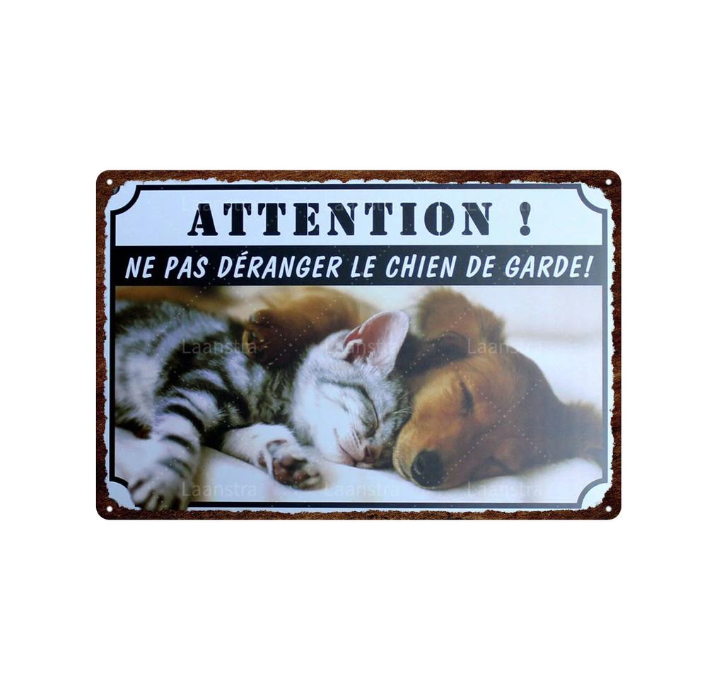 Retro Iron Painting Metal Plaque Attention Animals Dog and Cat Wall Decor Art Poster Tin Signs Bar Home Decoration Painting