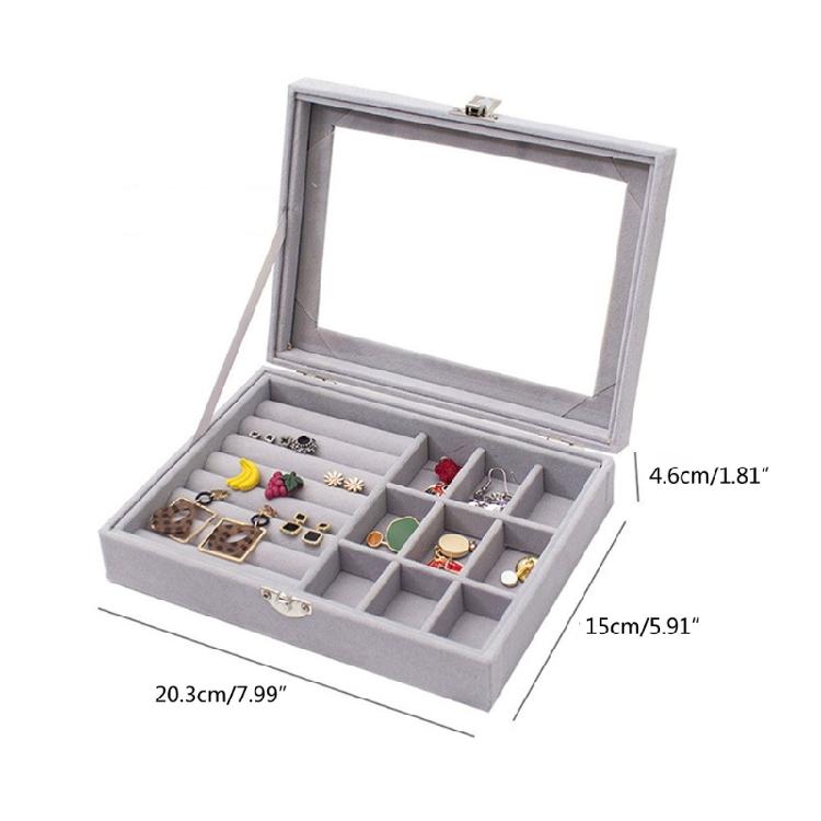 Dustproof Organizer for Earring Ring Necklace Velvet-Clear Lid Jewellery Holder