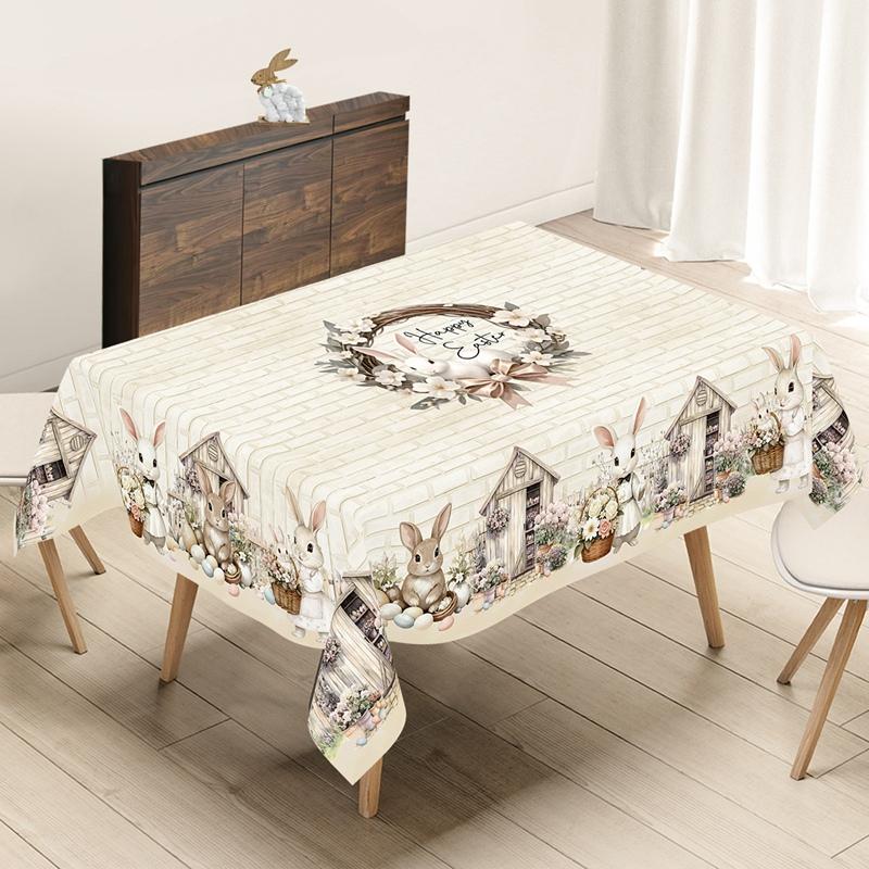 Rustic Easter Tablecloth Farmhouse Bunny Eggs Table Cover Easter Decorations for Home Kitchen Dining Spring Garden Tablecloth