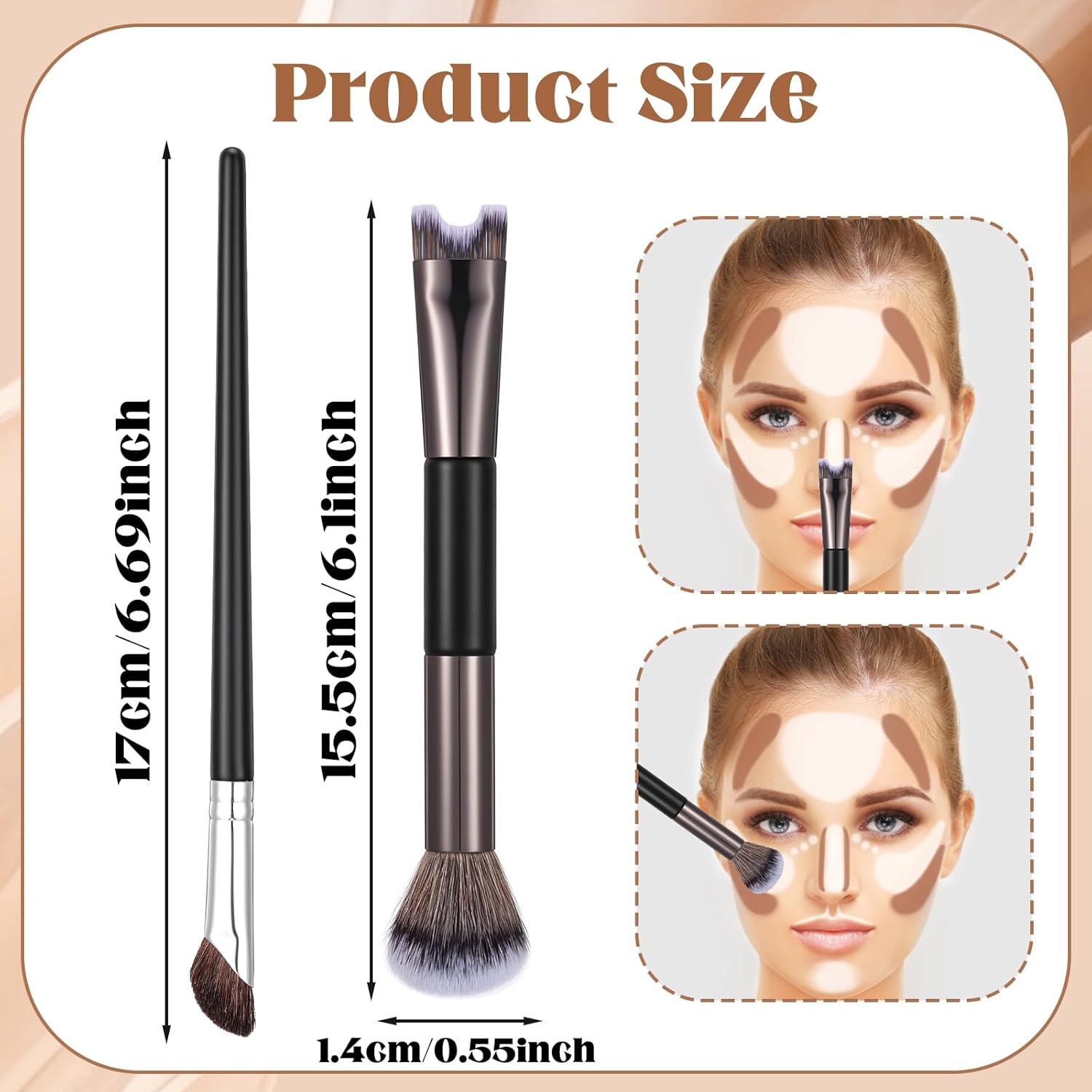 2 Pcs Nose Contour Brushes, 2-In-1 Dual-End U-Shaped Fluffy and Angled Brush Set, Angled Makeup Brushes, Contour Brush Set for Nose Sculpting and