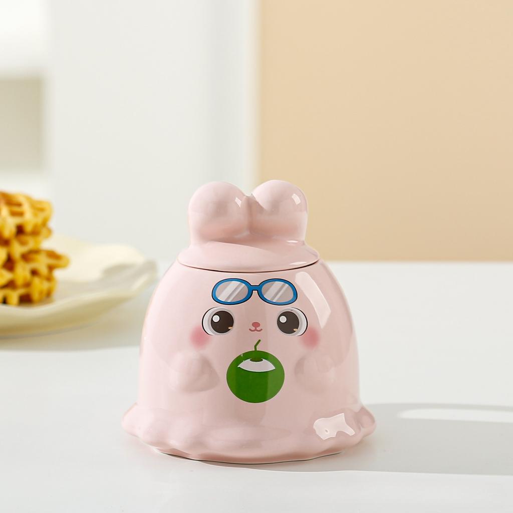 Cute 3D Rabbit Ceramic Mug with Lid Couple Coffee Milk Tea Water Cup Large Capacity Breakfast Cups Household Drinkware