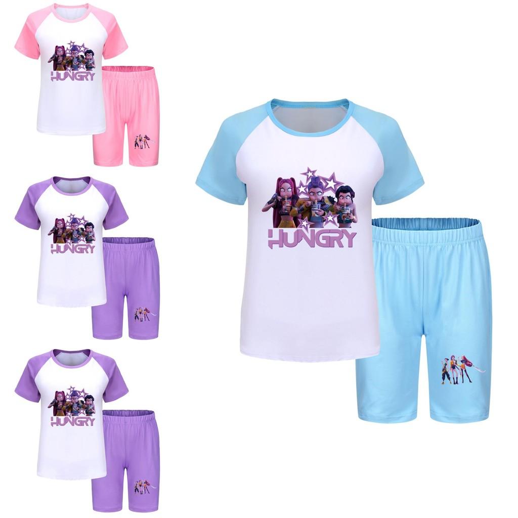 Kpop Demon Hunters Kids Summer Cotton Short Sleeve Shorts Set For Children