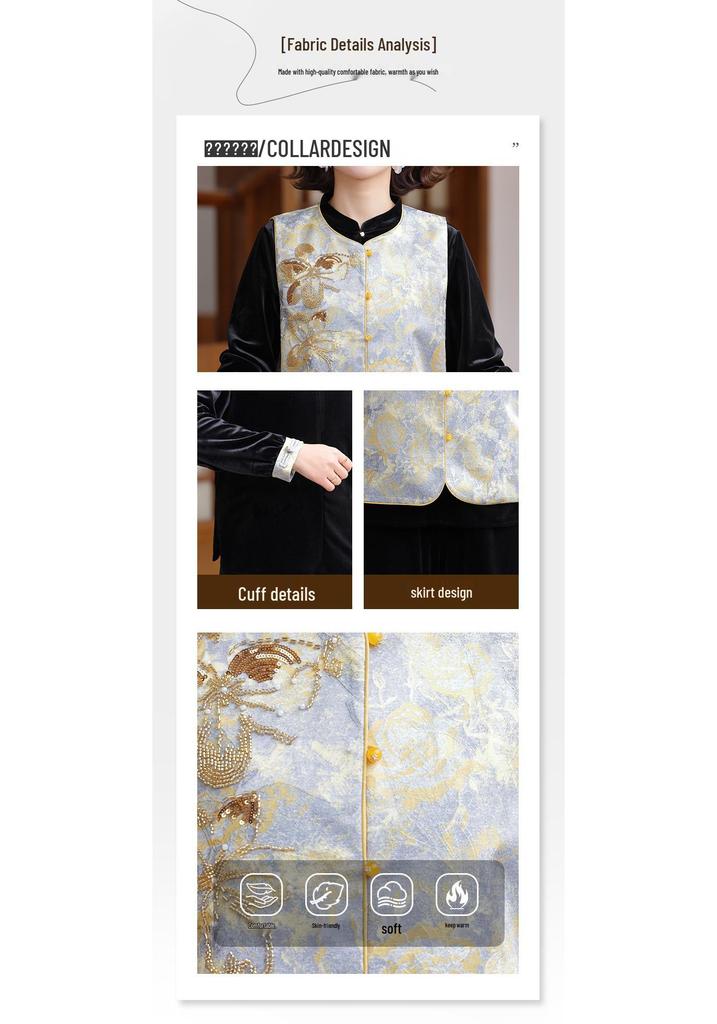 2026 Chinese-Style Tang Suit Three-Piece Set for Middle-Aged & Elderly Women: Spring & Autumn