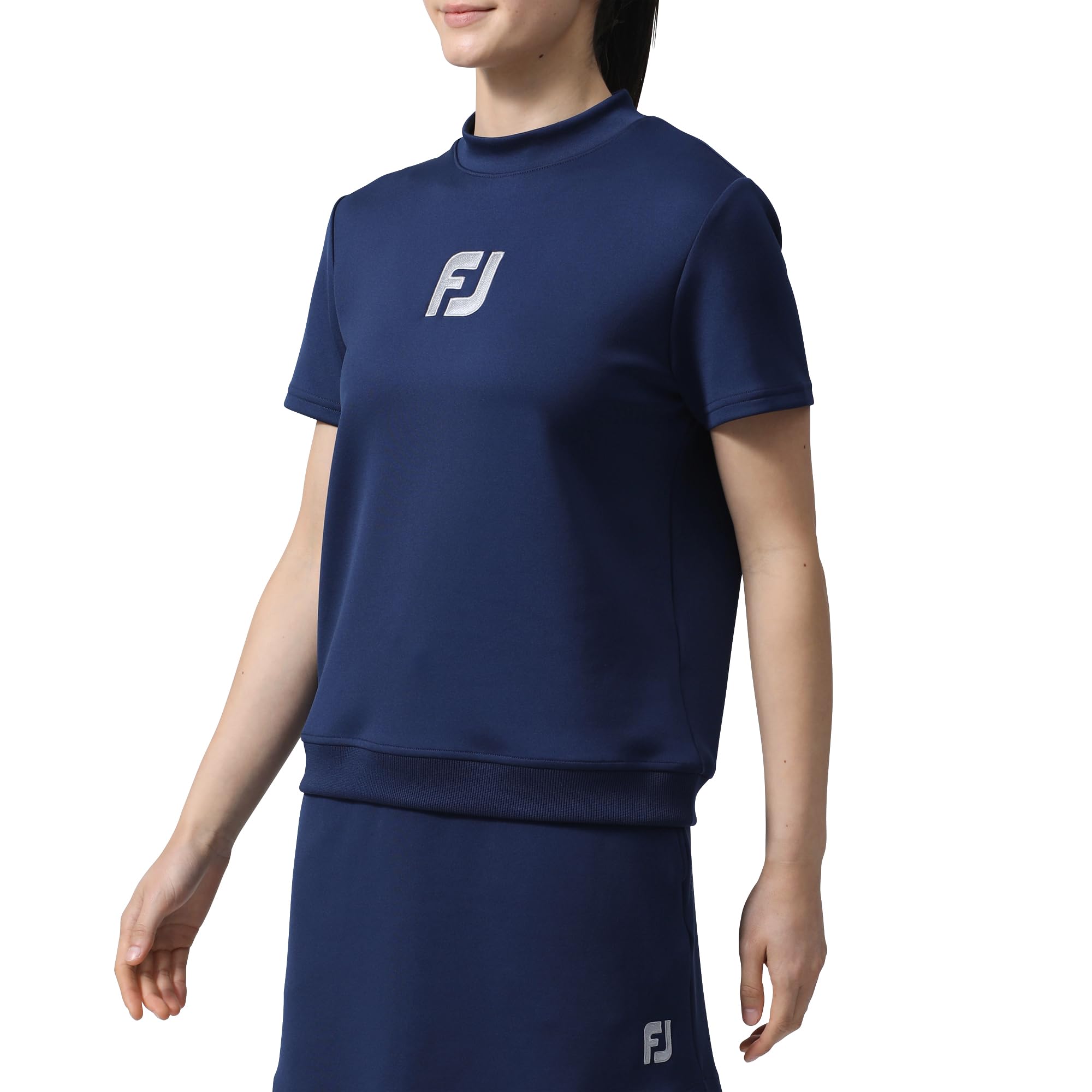 

Женская толстовка FootJoy с коротким рукавом и воротником-стойкой, с логотипом среднего размера на груди, темно-синяя, FJW-S24-M03 81971-M