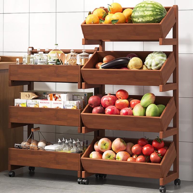 Miling 4-Tier Mid-century Bamboo Kitchen Trolley