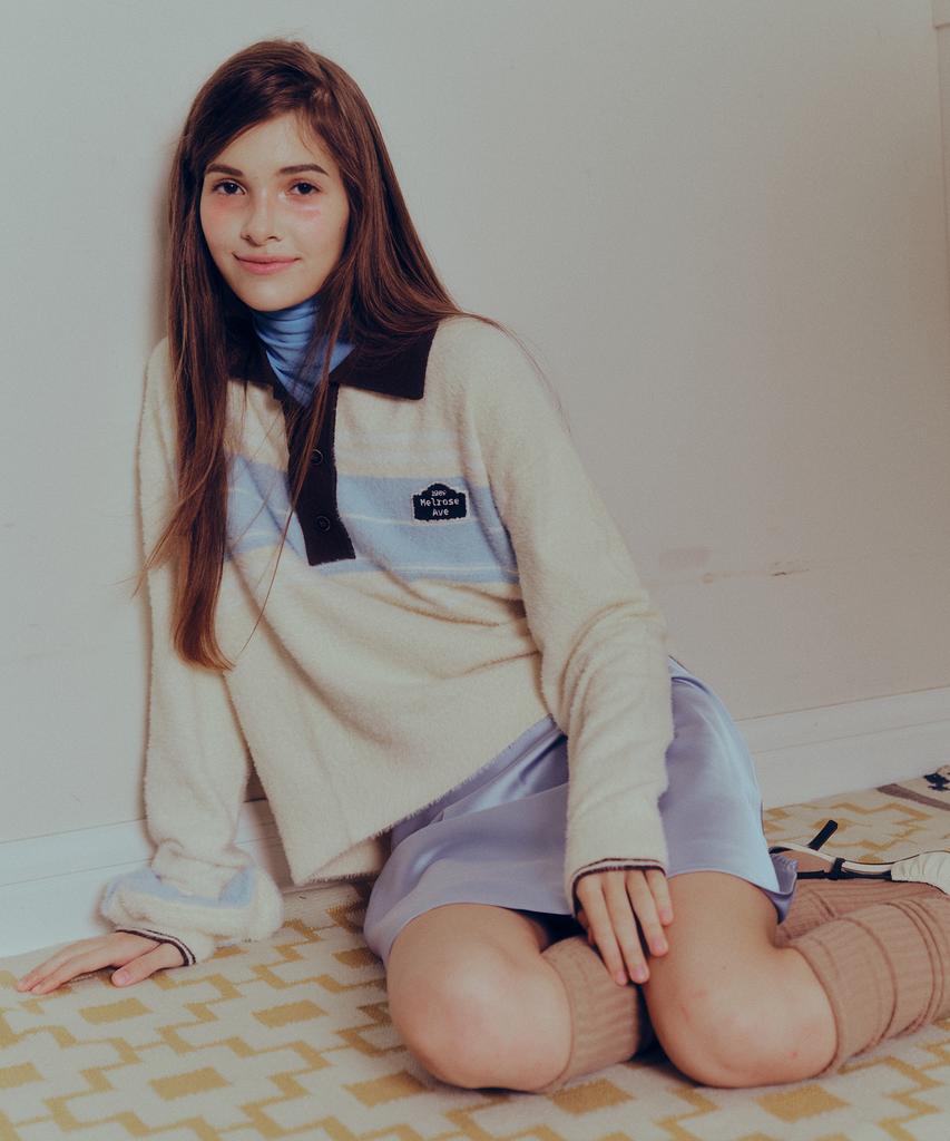 MELLY&ROSE Fluffy Stripe Polo Knit (310255)_Cream
