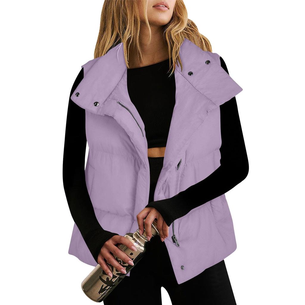 Women Lightweight Stand Collar Sleeveless Winter Warm Zip Up Padded Outerwear Jackets With Pockets