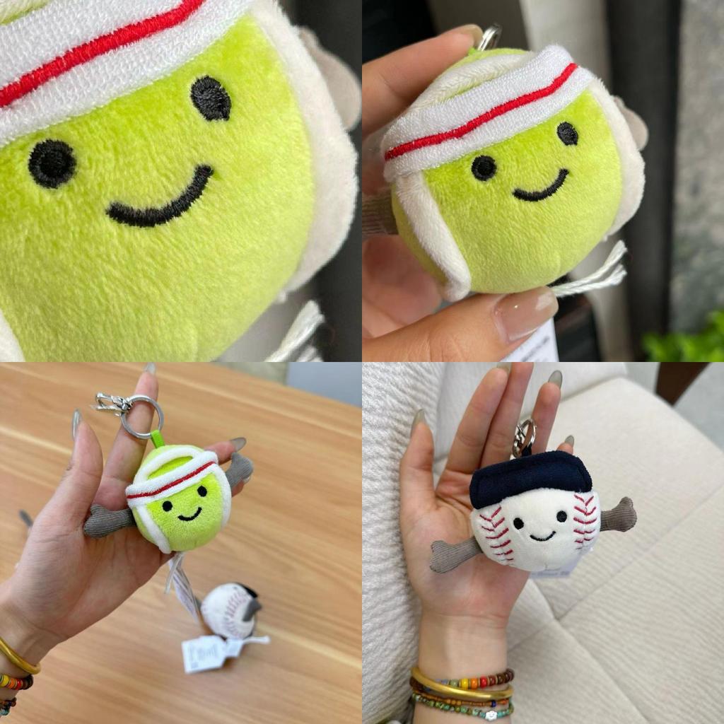 Rozkošná plyšová klíčenka s baseballovou a tenisovou míčkou, roztomilá měkká hračka, dárek pro děti