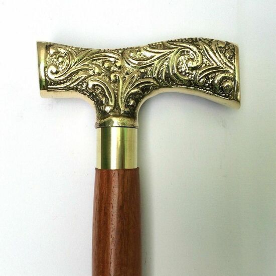 Antik Stílusú Viktoriánus Vintage Dizájner Sárgaréz Markolatú Nád Fa Séta Bot