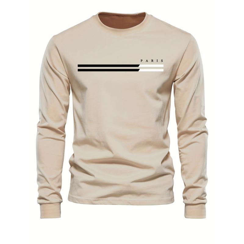 Men's Spring And Fall Fashion Casual Long-sleeved T-shirt Loose PARIS Letters Printed Pullover Round Neck Long Sleeve Sweatshirt