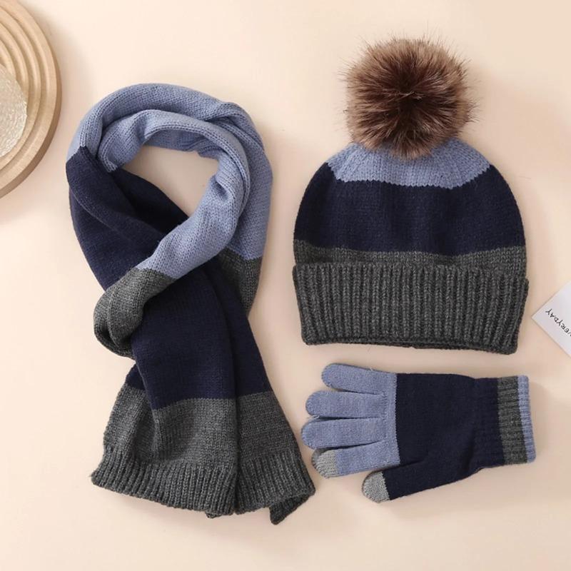 Conjunto de guantes, bufanda y gorro para niños de 8 a 16 años, traje cálido de invierno con gorro de punto grueso de lana, guantes y bufanda, conjunto de gorro para mujer.