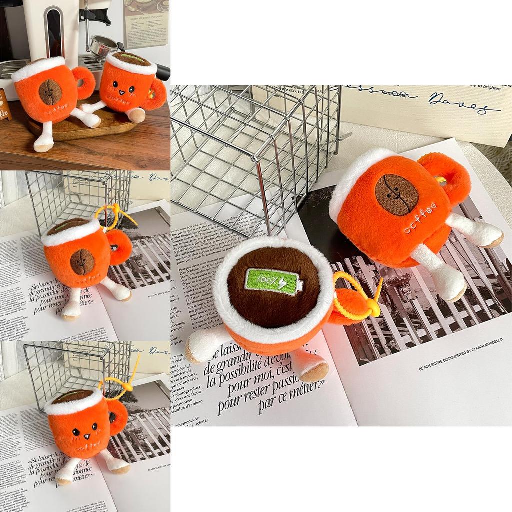 Smiley Coffee Cup Plushie With Soft Short Fur For Office Desk Decoration