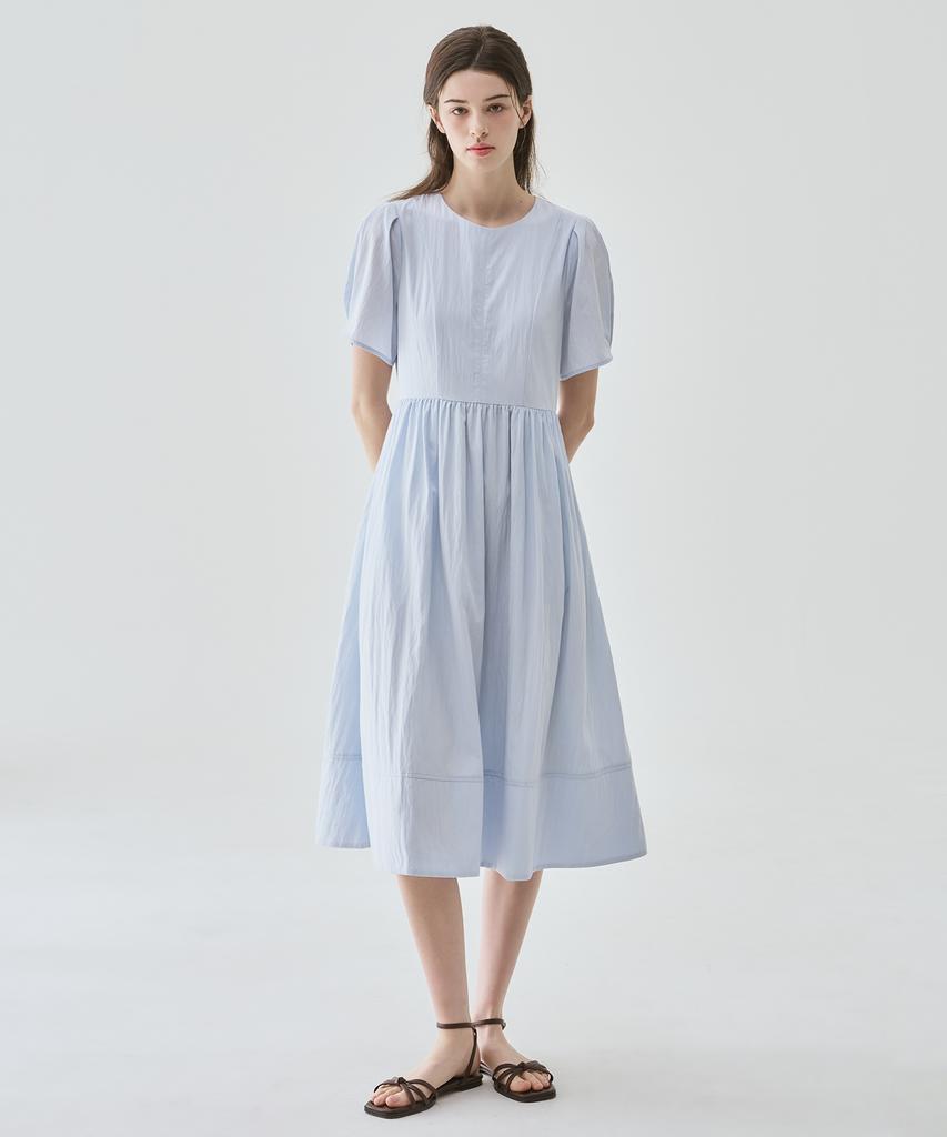 Deuloupisumeon Puff Sleeve Short Sleeve Long Dress [Sky Blue]