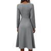 Women's Long Sleeve V Neck Midi Dress Casual Solid Color Elegant A Line Waist Pleated Design Soft Fabric Comfortable Fit