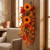 Lifelike Sunflower Wall Hanging Wreath with Butterfly Floral Maple Leaf Ornament  Front Door