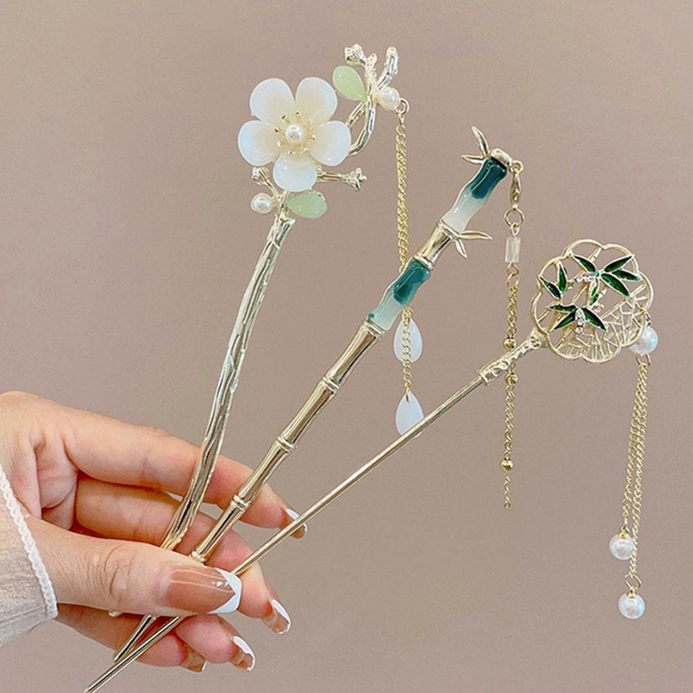 Elegant Chinese Style Tassel Hair Stick Hairpins Traditional Floral Hanfu Hair Sticks Women’s Vintage Bamboo Hair Accessories