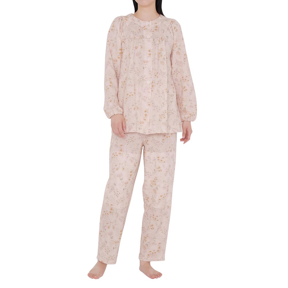 

Gunze HOT MAGIC Double Warm Long Sleeve Pants Elastic Sleeve and Leg Soft Size L Women s Pajamas, (with Holes), Quilted, Cream, TG4165,