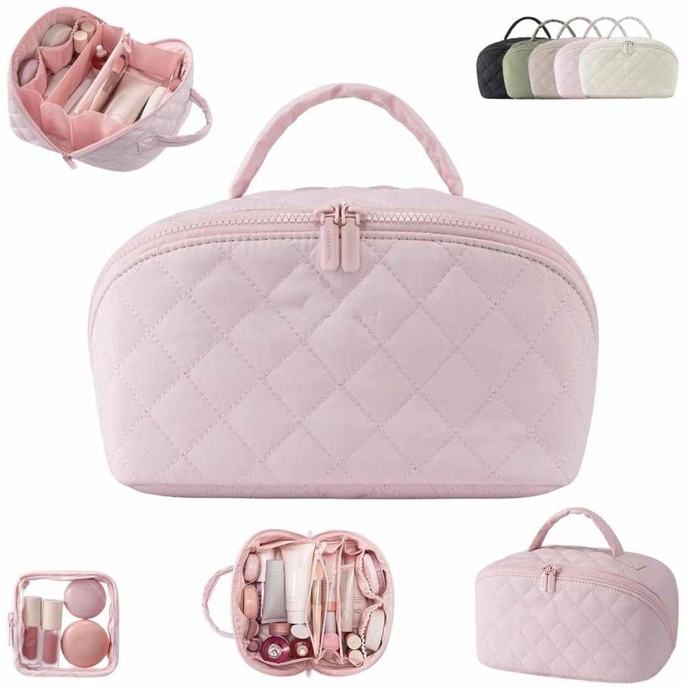 Durable Wide Open Woman Makeup Bag Lay-Flat Water-Resistant Cosmetic Case Travel Organizer for Toiletries & Brushes