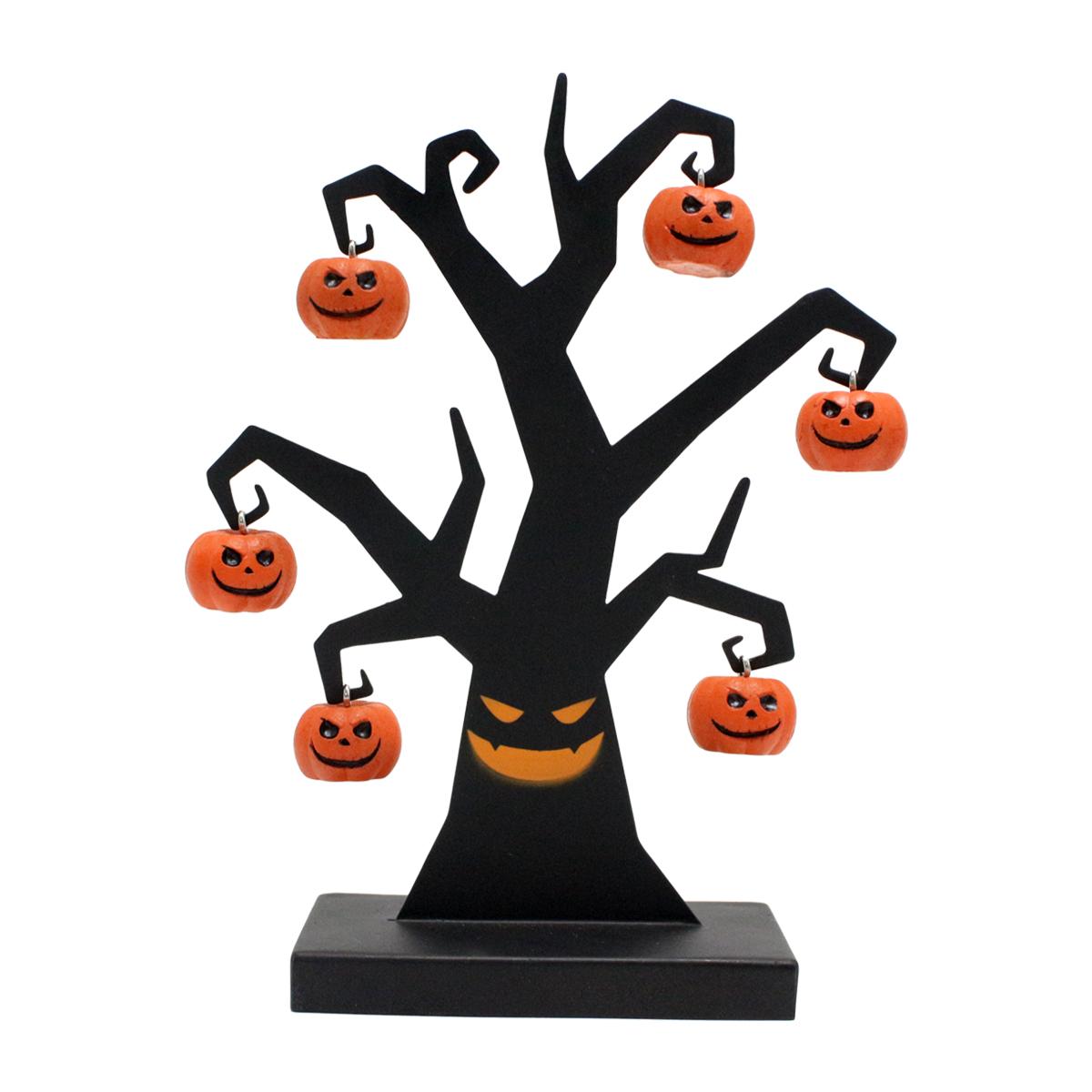

1 piece of pumpkin iron tree handicraft, full of evil pumpkin smiling face, iron tree covered with pumpkins, eerie atmosphere, H чорний