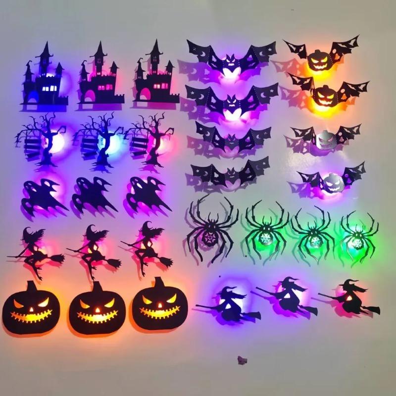 8 BUC/24 BUC Autocolant de Perete LED Halloween 3D Gol Lumină de Noapte Liliac Dovleac, Păianjen Vrăjitoare Castel Fantomă Petrecere Decorare Perete Ornament