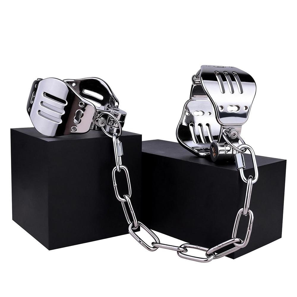 Metal Wrist & Ankle Cuff Chrome Plated Stainless Steel Wrist Cuff Anklet Metal Restraint Gear for Bondage Play Adult Sex Toys