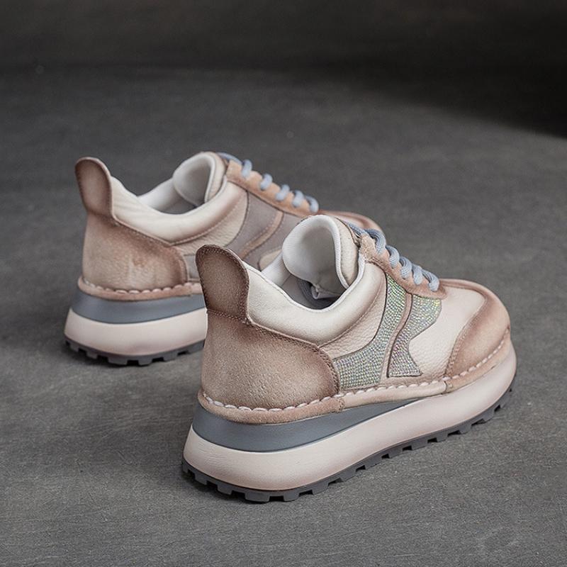 Johnature Pantofi cu șireturi din piele naturală, culori mixte, pentru femei, sport pentru timpul liber, cu talpă moale, pantofi confortabili