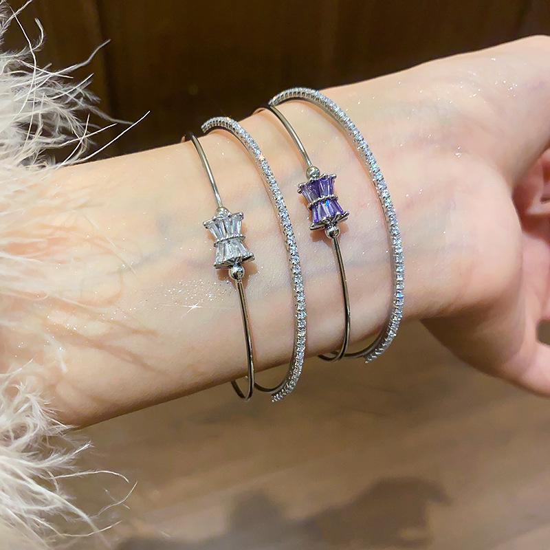 Korean Zircon Round Open Bangle - Elegant and Versatile Women's Jewelry