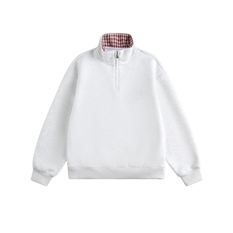 Unisex Oversized Cotton Pullover Sweatshirt With Half Zip Solid Color Casual Streetwear Top Fall
