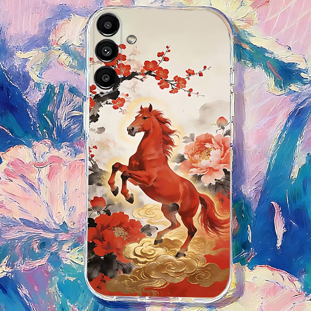 

Chinese-Style Red Horse Phone Case For Samsung S24,S25,S30,S23,S21,S22,S20,S10,5G,FE,lite,PIus,Ultra Clear Transparent Cover SamsungS30plus5G