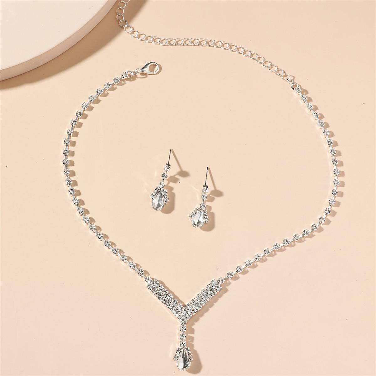 

Gem Necklace Fashion Shiny Rhinestone Necklace Earrings