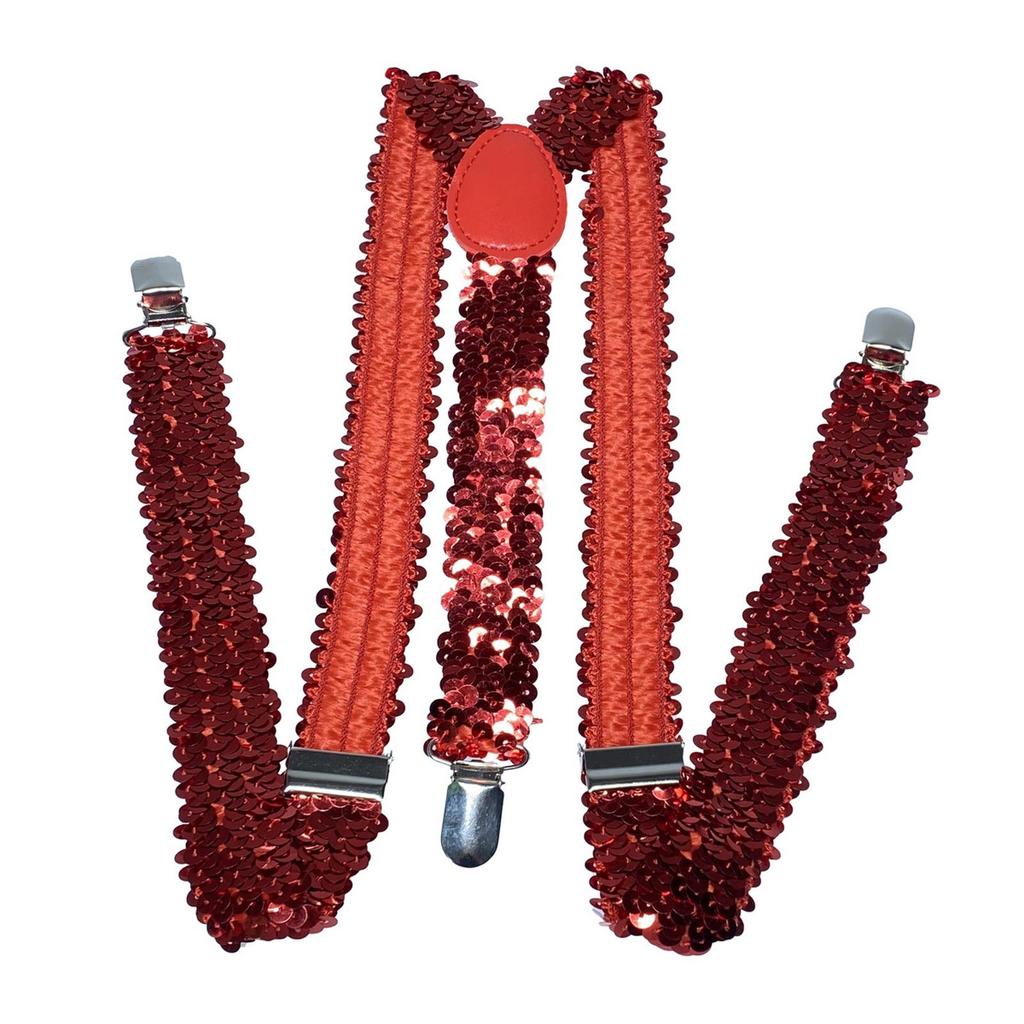 Unisex Sequin Y Back Suspenders 3 Clips Adjustable Elastic Braces
