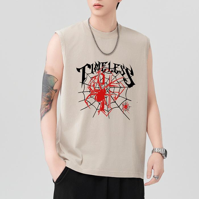 

Новый мужской жилет без рукавов из тяжелого чистого хлопка 230 г с принтом, однотонный, с широкими плечами, спортивный 2XL