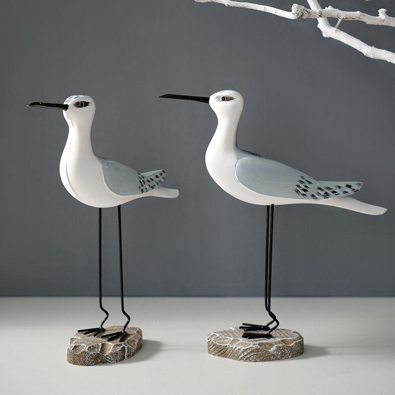 2pcs Wooden Seagull Statues – Nautical Coastal Bird Figurines for Beach Home Decor
