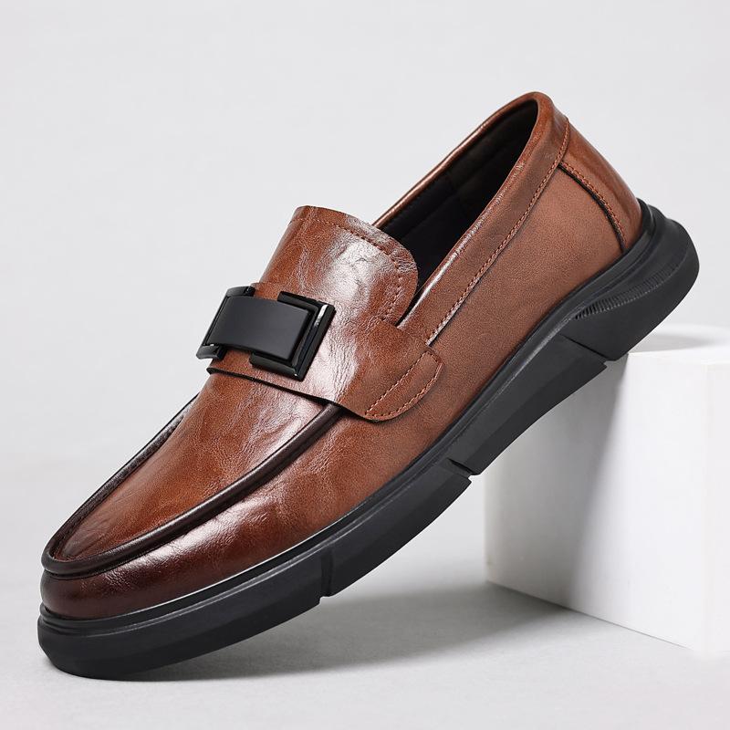 New Trendy Shoes Summer Men Bean Shoes Real Cowhide Shoes British Leather Shoes Soft Soles Versatile Shoes Men Shoes