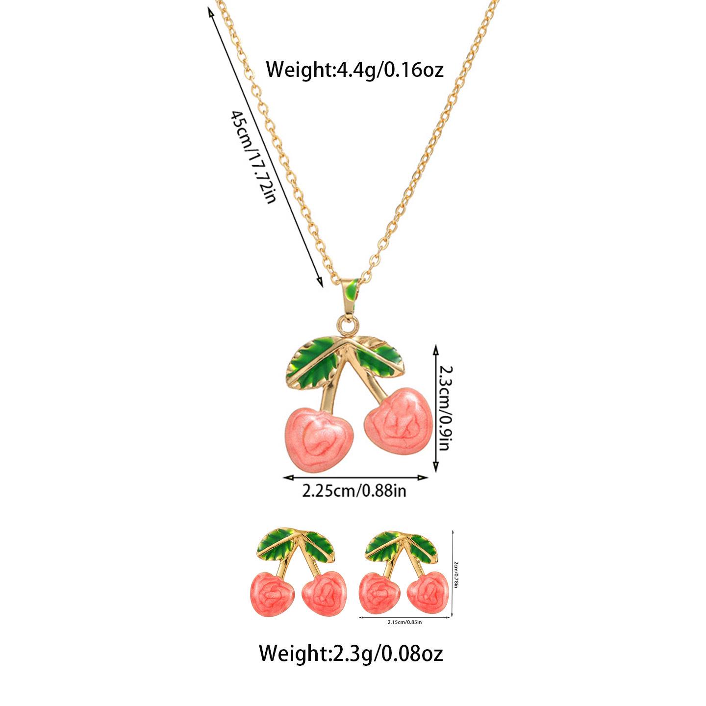 Stainless Steel Cherry Enamel Necklace & Earring Set - Colorfast, Elegant Jewelry