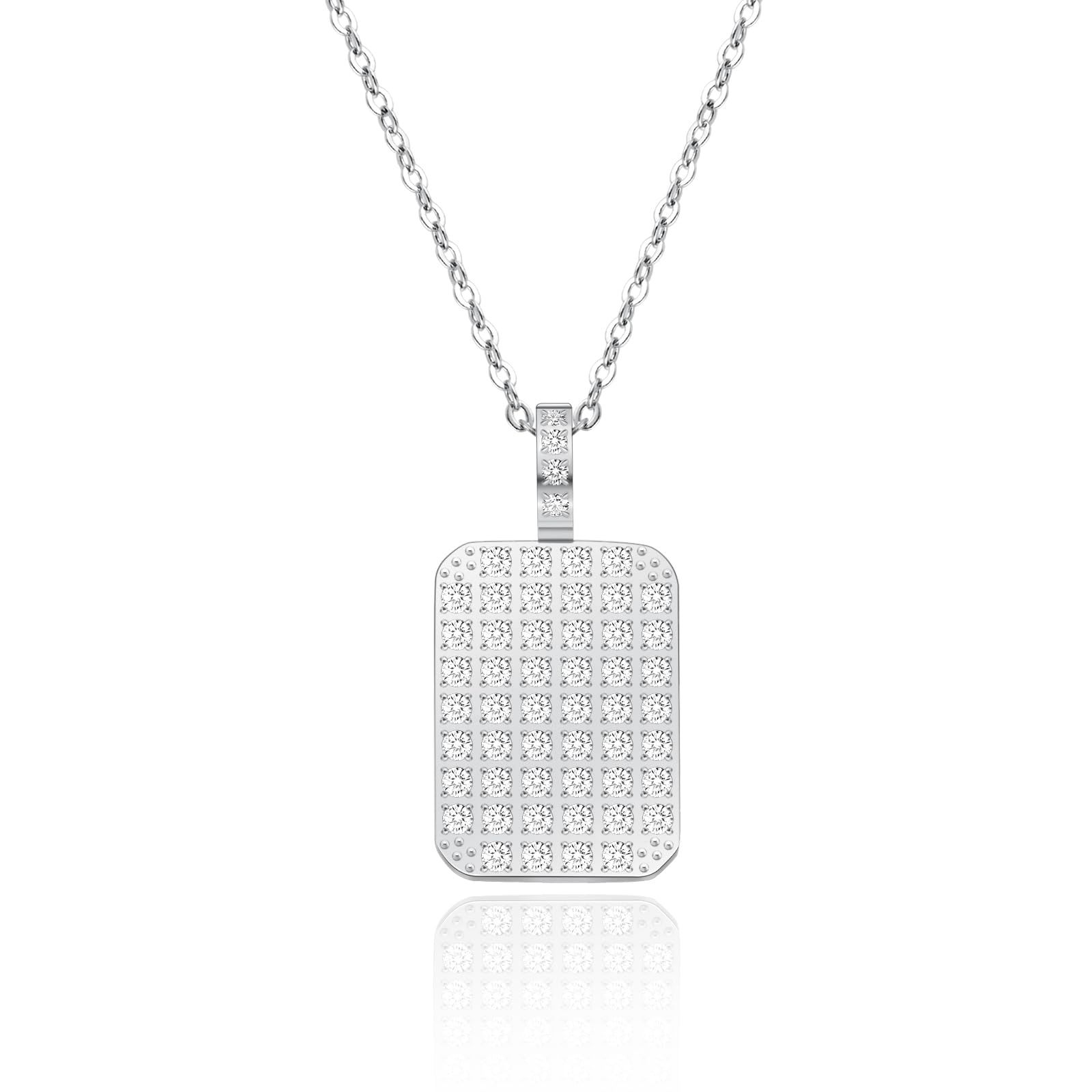 

[Lucliss] 316L Plate Necklace, Zirconia (CZ), Surgical Stainless Steel, Silver