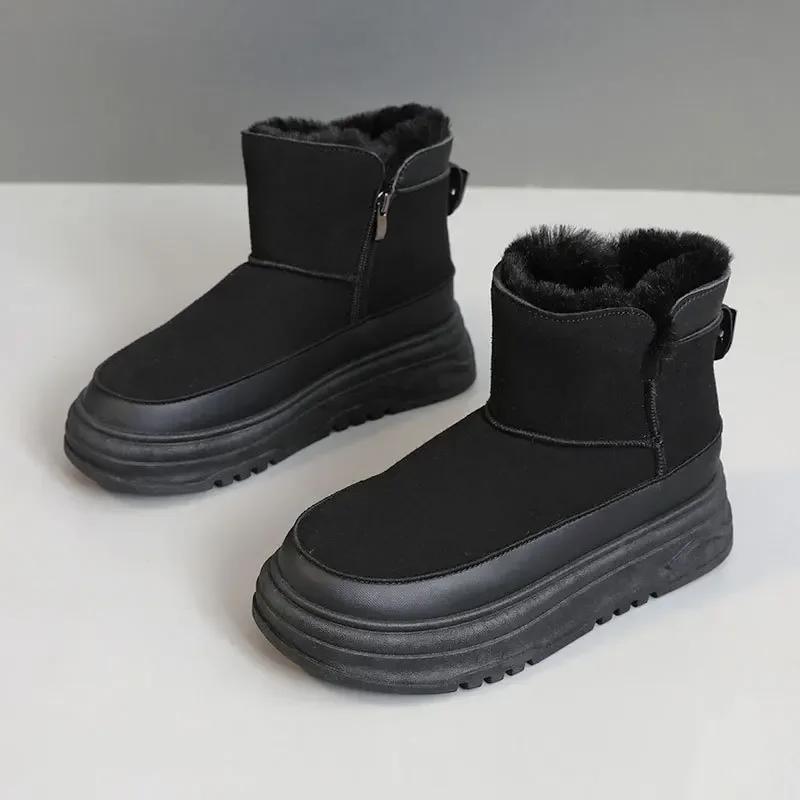 

New Golden Classic Solid Color Thick Wool Snow Boots Women Shoes Cotton Shoes Fashion Comforts Warm Ankle Boots Botas Mujer 40 чёрный