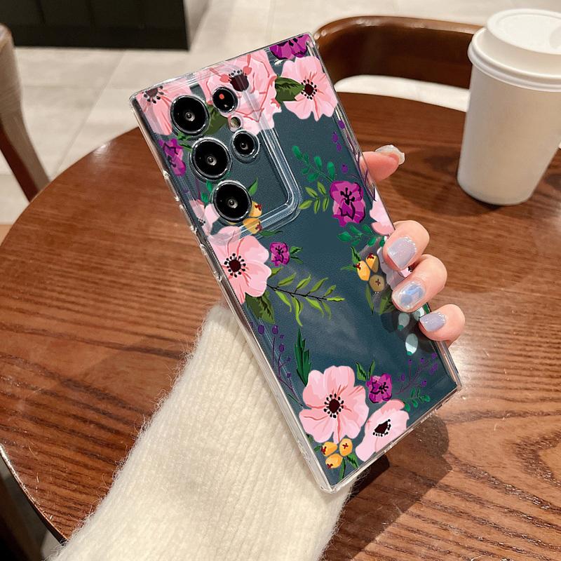 Romantic Flower Patterned Phone Case For Samsung Galaxy S26 S25 S24 S23 Ultra S22 Plus S24 S21 FE S25 Edge Clear TPU Soft Cover