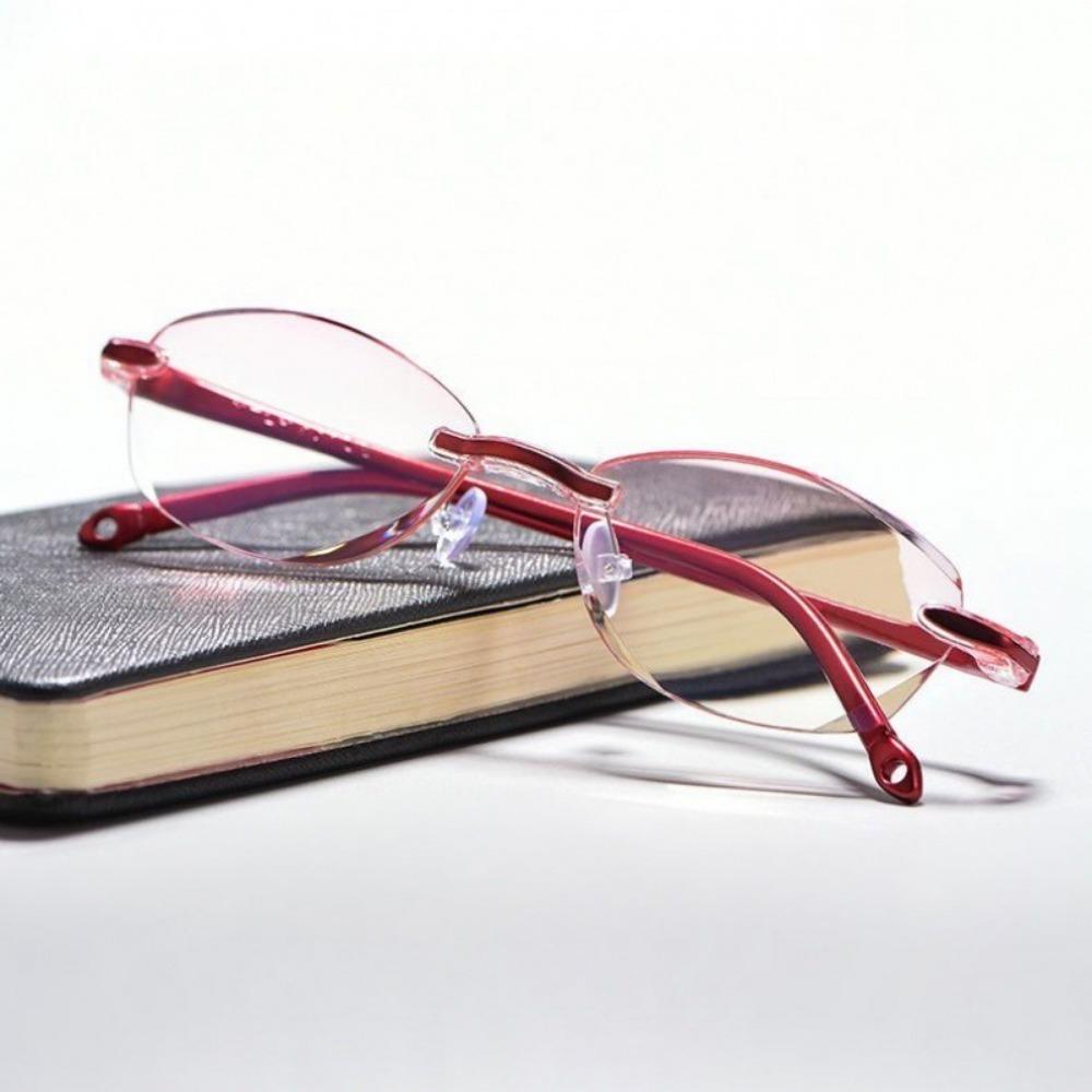 Womens Frameless Bifocal Reading Glasses Blue Light Blocking Diopter +1.0 to +4.0 Far and Near Vision