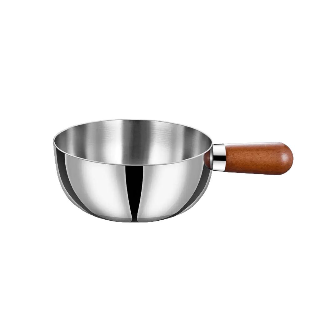 1pc Stainless Steel Pot with Heat-Resistant Wooden Handle - Induction Compatible, Non-Slip Base, Even Heat Distribution Milk Pot