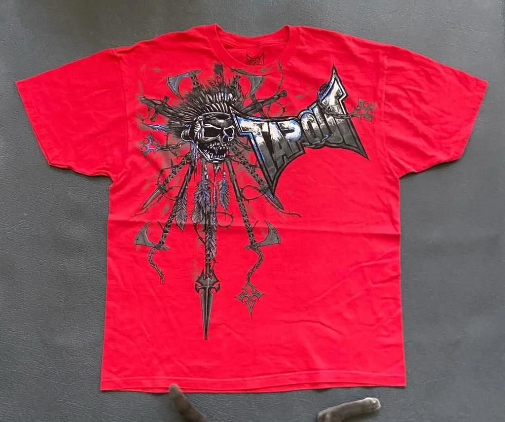 Y2K Tap Out Skull Print T Shirt Dark Aesthetic Round Neck Streetwear Oversized Gothic Cotton Tee Soft Retro Loose