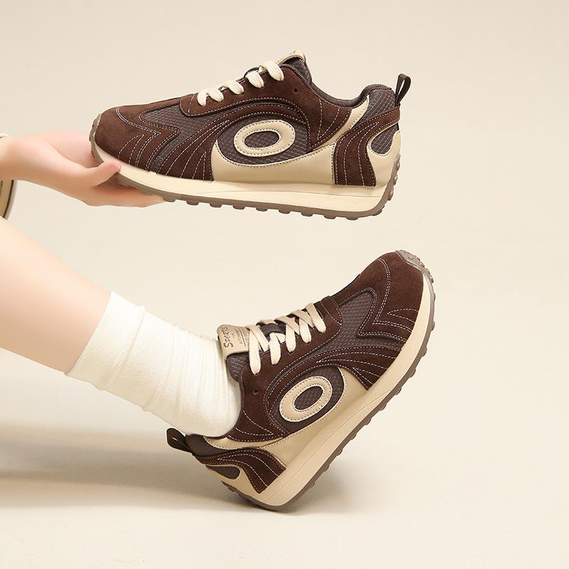 Platform-soled Dexun Women's Shoes, New Korean Version In Autumn 2025, New Color Matching Casual Sports Shoes, Flat-heeled Retro Board Shoes
