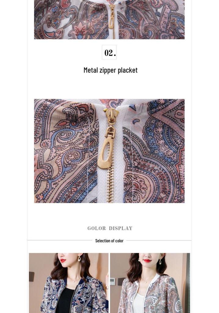2025 Herbst Koreanischer Stil Blumendruck Schlankmachend Rundhals Reißverschluss Jacke