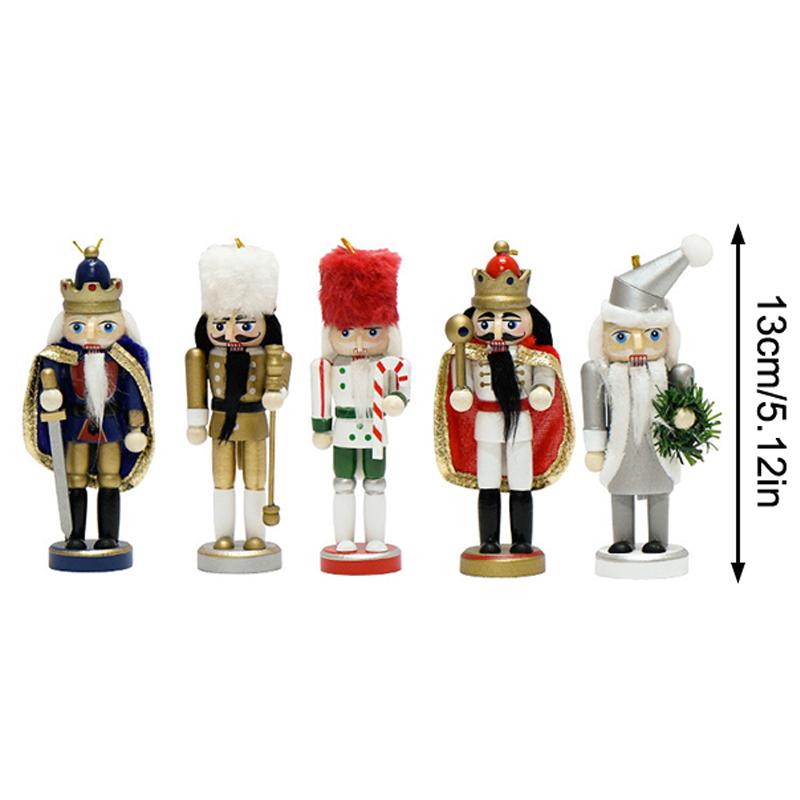 5Pcs Mini Wooden Nutcracker Ornament Walnut Band Soldier Figure Figurines Home Office Desktop Decoration Christmas Decorations