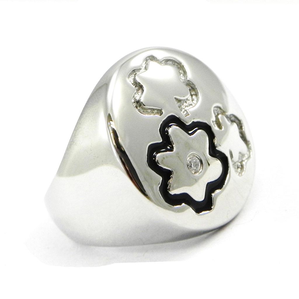 Černý stříbrný ocelový prsten 'Flora'