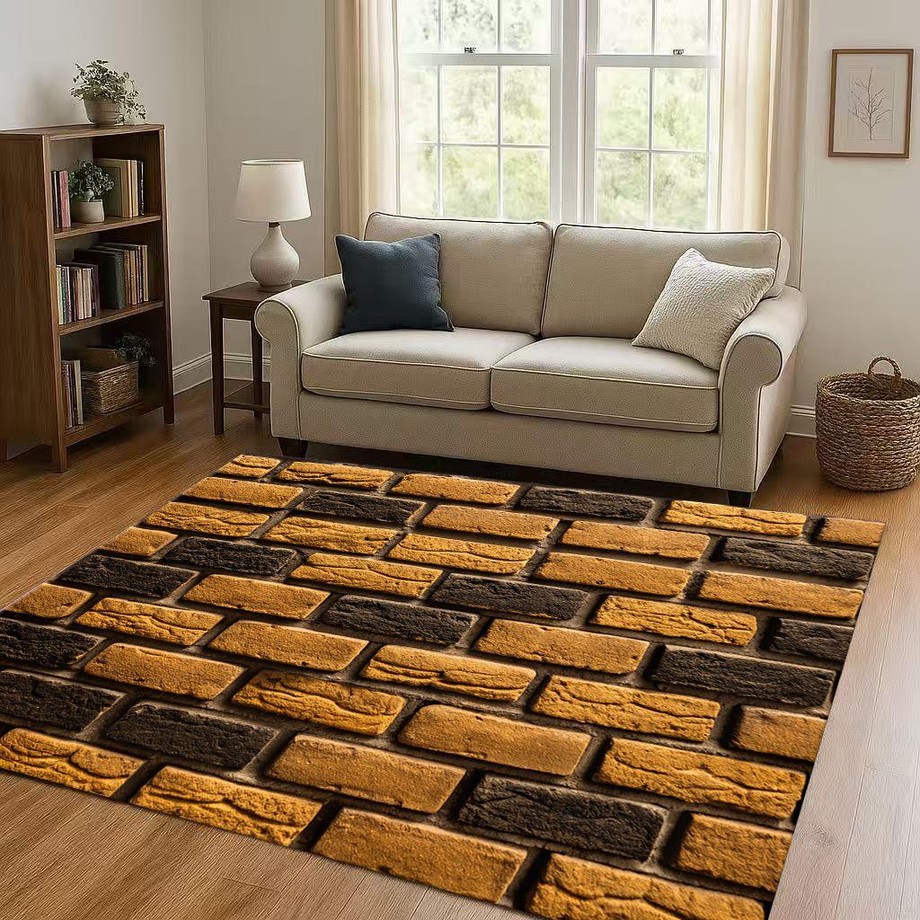 HD Retro Brick Stone Building Wall Art Living Room Non-Slip Area Rug Soft Carpet for Bedroom Playroom Sofa,Home Decor Doormat
