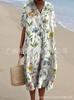 New Loose Casual Comfortable V-neck Digital Printing Pleated Large Version Dress