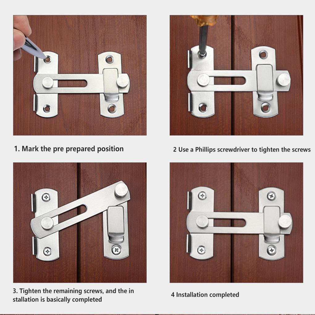 Stainless Steel Gate Latch Portable Detachable Anti-lost Anti-corrosive Household Restaurant Cafe Bedroom Door Lock Hardware