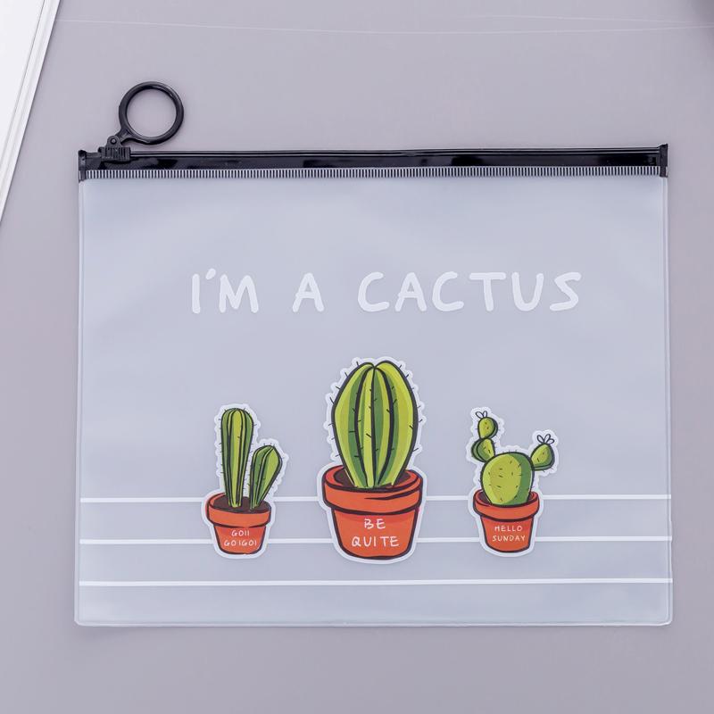 Cactus Zipper Transparent PVC  File Folder Document Filing Bag Traveler's Diary Accessory Tickets Cards Storage Bag