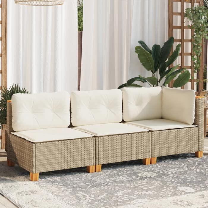 VidaXL Canapé de jardin avec coussins 3 places beige résine tressée, canapé d'extérieur, siège de jardin, canapé de jardin 365922